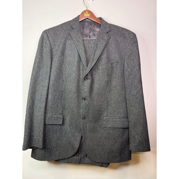 Polo by Ralph Lauren Virgin Wool Cashmere Grey Herringbone Stripe Suit ITALY 46R